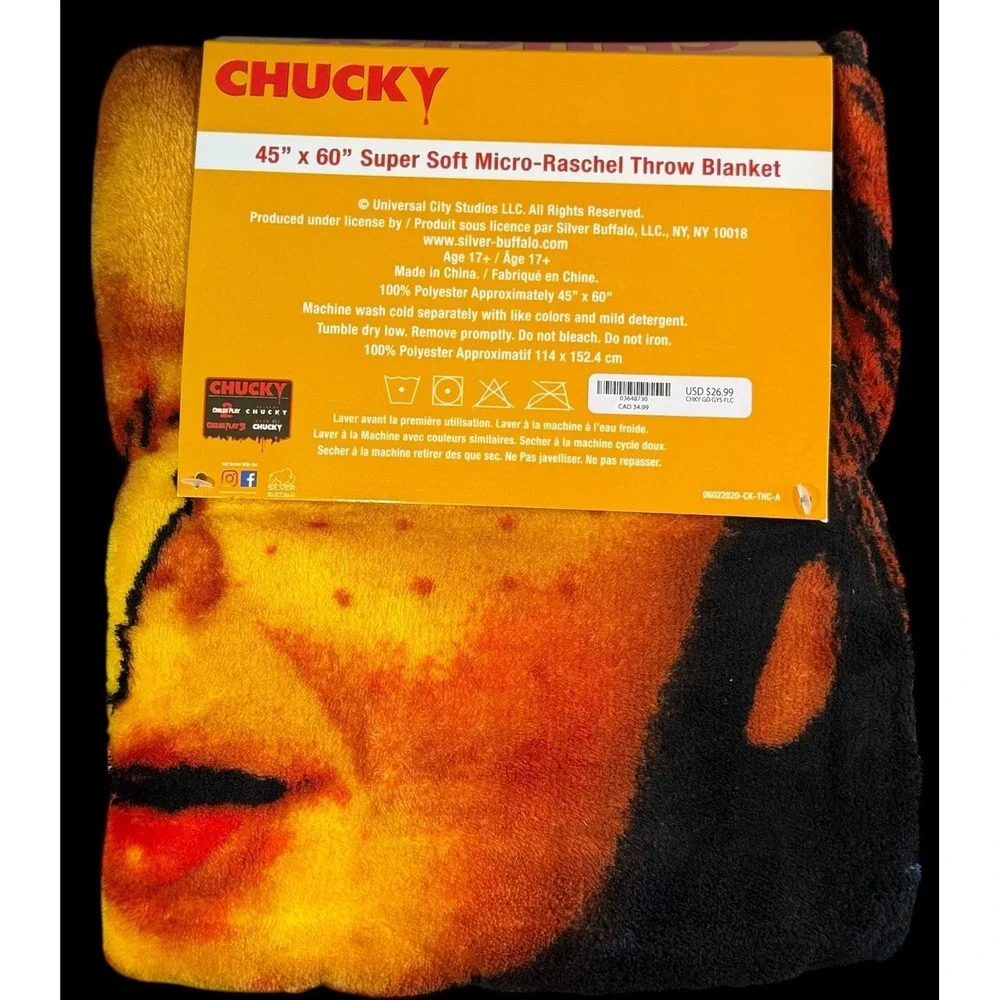 Licensed Child's Play Good Guys Doll Chucky Soft Plush Throw Blanket New Horror